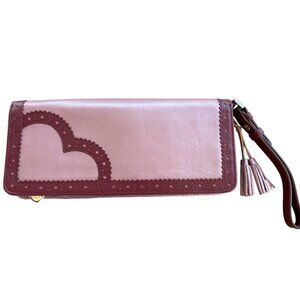 Lovecat Paris Wristlet Wallet Burgundy Pink Coin Purse Tassel 10"